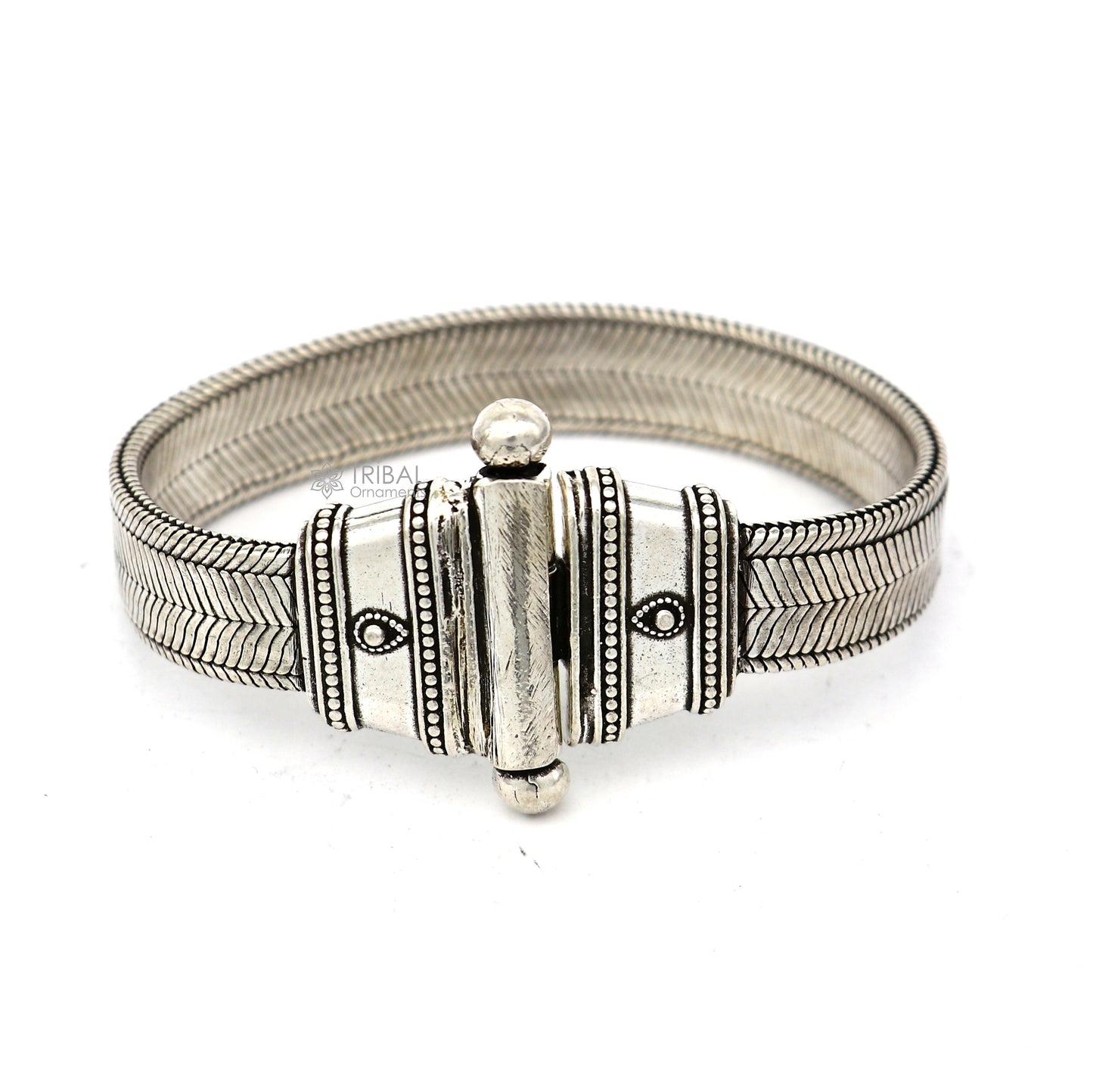 Vintage-style 12mm 925 sterling silver wheat chain bracelet belt by TRIBAL ORNAMENTS, unisex handmade jewelry from Rajasthan, India.