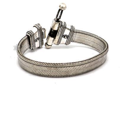 Unisex 925 sterling silver wheat chain bracelet belt with vintage style, handmade tribal jewelry from Rajasthan, India.