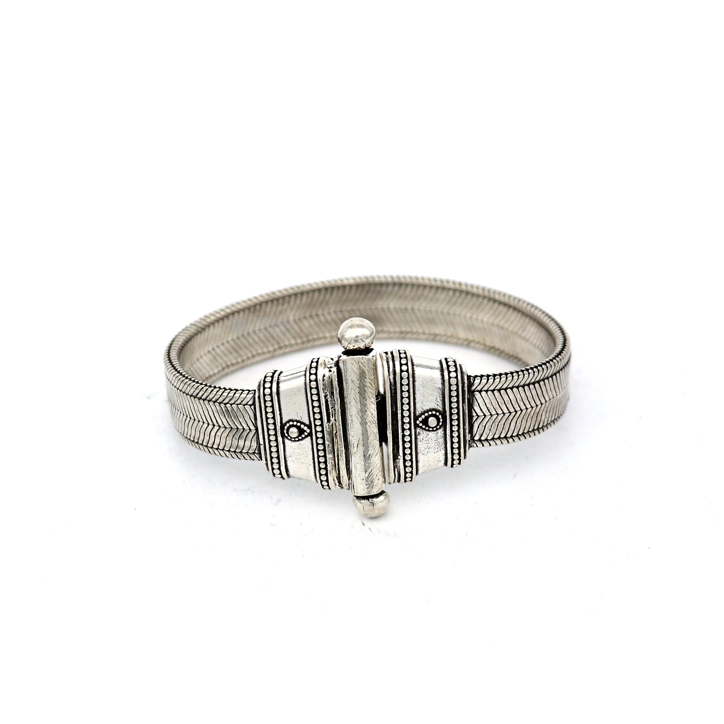 Vintage-style 12mm 925 sterling silver wheat chain bracelet belt by TRIBAL ORNAMENTS, unisex handmade jewelry from Rajasthan, India.