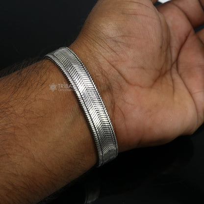 Vintage-style 12mm 925 sterling silver wheat chain bracelet belt by TRIBAL ORNAMENTS, unisex handmade jewelry from Rajasthan, India.