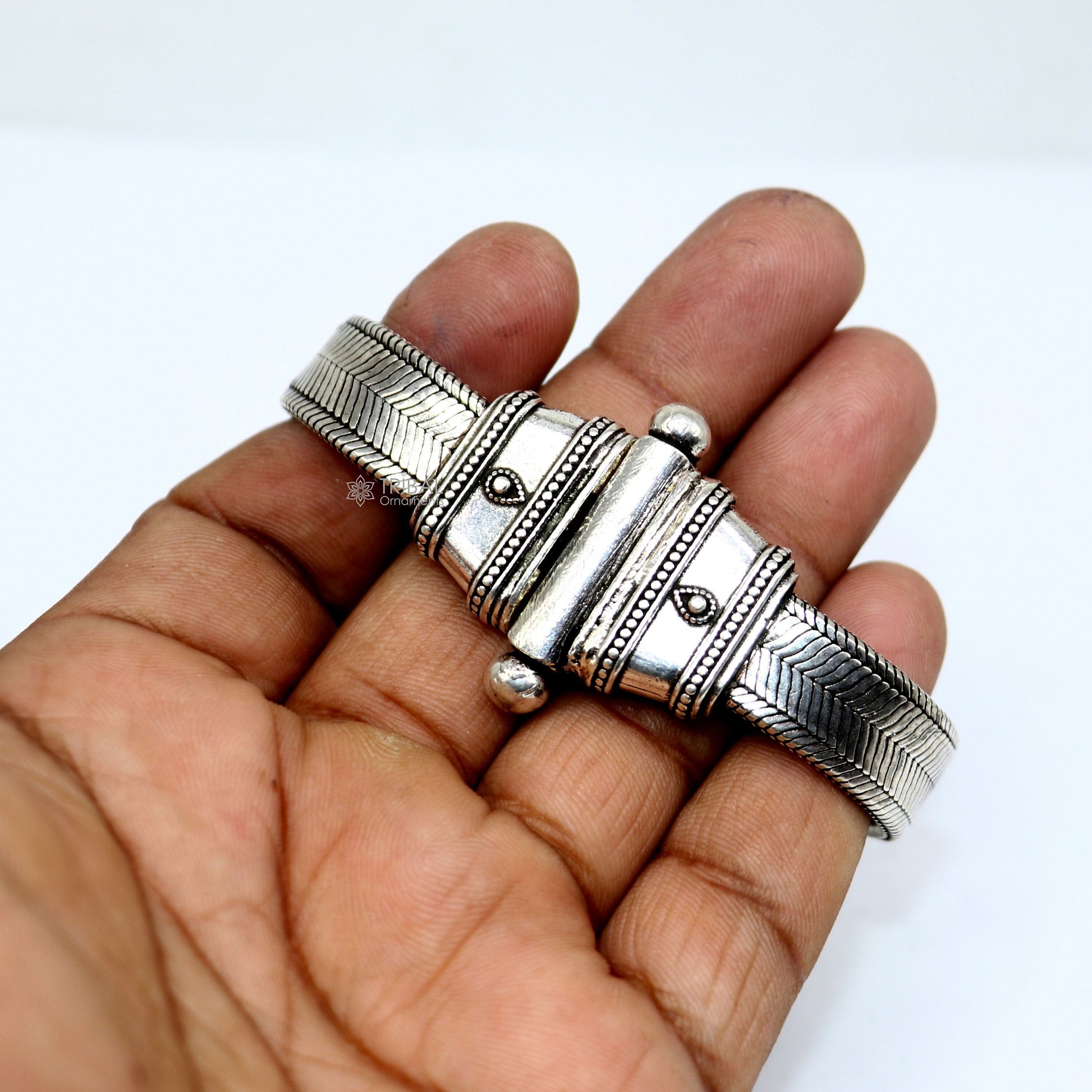 Vintage-style 12mm 925 sterling silver wheat chain bracelet belt from TRIBAL ORNAMENTS, unisex handmade jewelry from Rajasthan India.