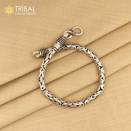 Handmade 5mm solid silver Byzantine chain bracelet for men and women, vintage design, flexible unisex jewelry from India.