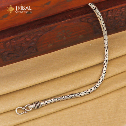 5mm solid men's vintage design 925 silver Byzantine chain bracelet, handmade unisex jewelry from India with flexible fit.