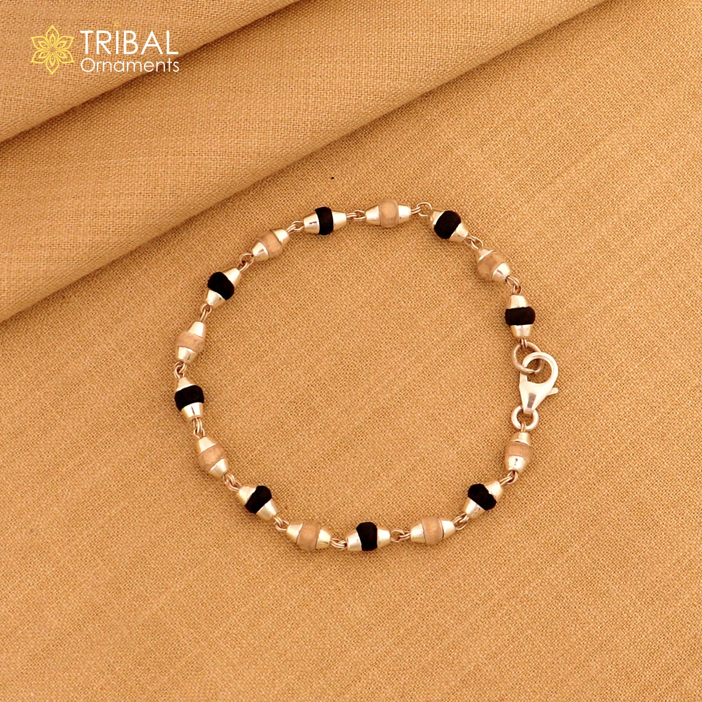 925 Sterling silver black basil rosary beads tulsi plant wood beads fabulous bracelet for unisex jewelry sbr772 - TRIBAL ORNAMENTS