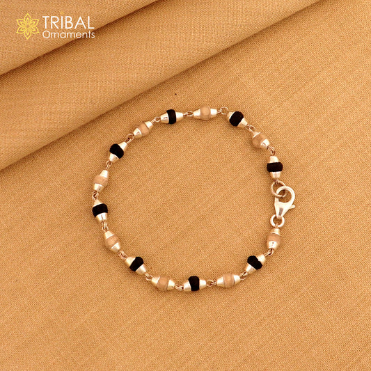 925 Sterling silver black basil rosary beads tulsi plant wood beads fabulous bracelet for unisex jewelry sbr772 - TRIBAL ORNAMENTS