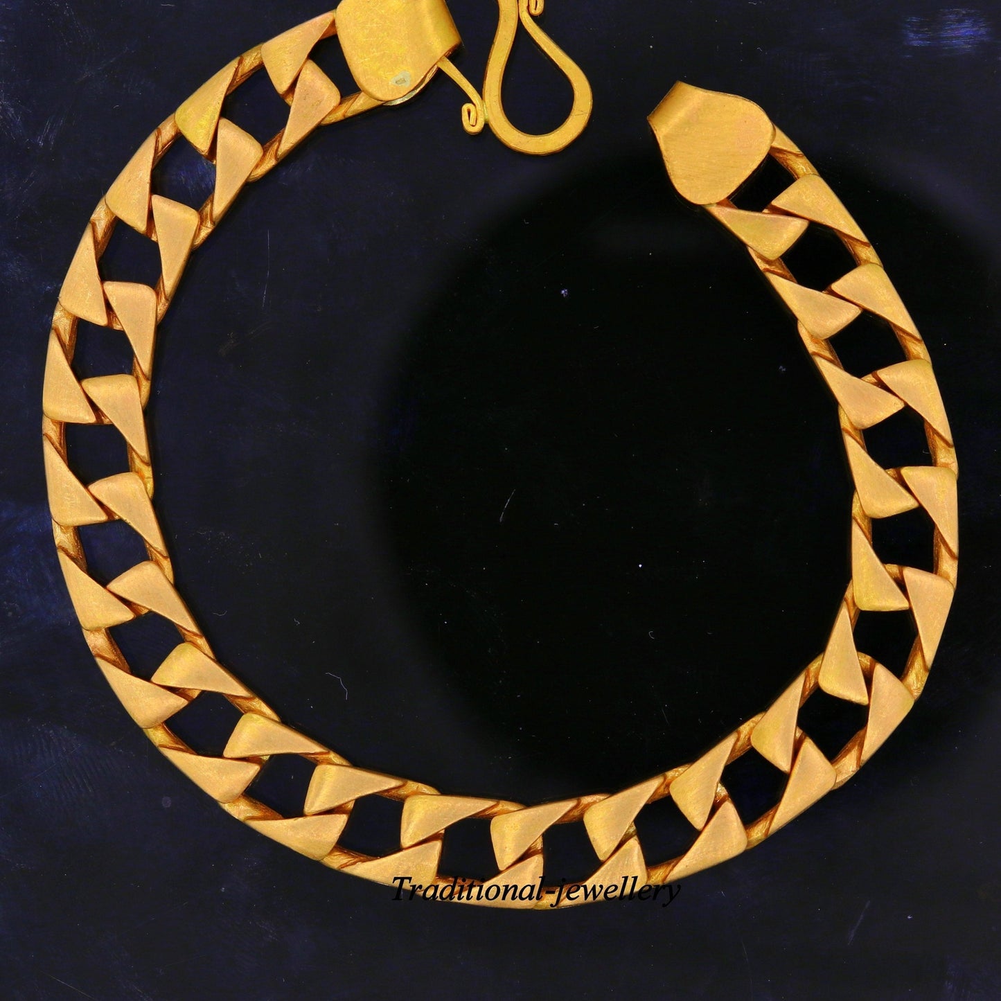 22kt yellow gold handmade solid Cuban chain bracelet, 9mm wide, heavy men's jewelry, hallmarked 916, by TRIBAL ORNAMENTS.