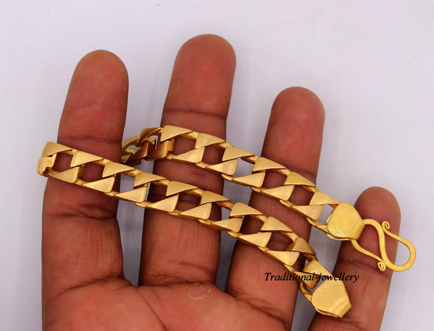 22kt yellow gold handmade Cuban chain bracelet, 9mm wide, heavy men's jewelry, hallmarked 916, by TRIBAL ORNAMENTS.