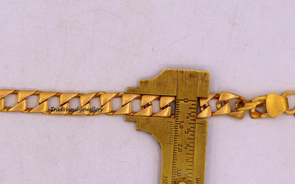 22kt yellow gold handmade solid Cuban chain bracelet, 9mm wide men's jewelry, hallmarked 916, by Tribal Ornaments.