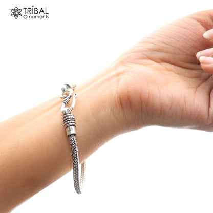 Stylish 925 sterling silver wheat chain bracelet by TRIBAL ORNAMENTS, unisex silver jewelry, 7 inches long.