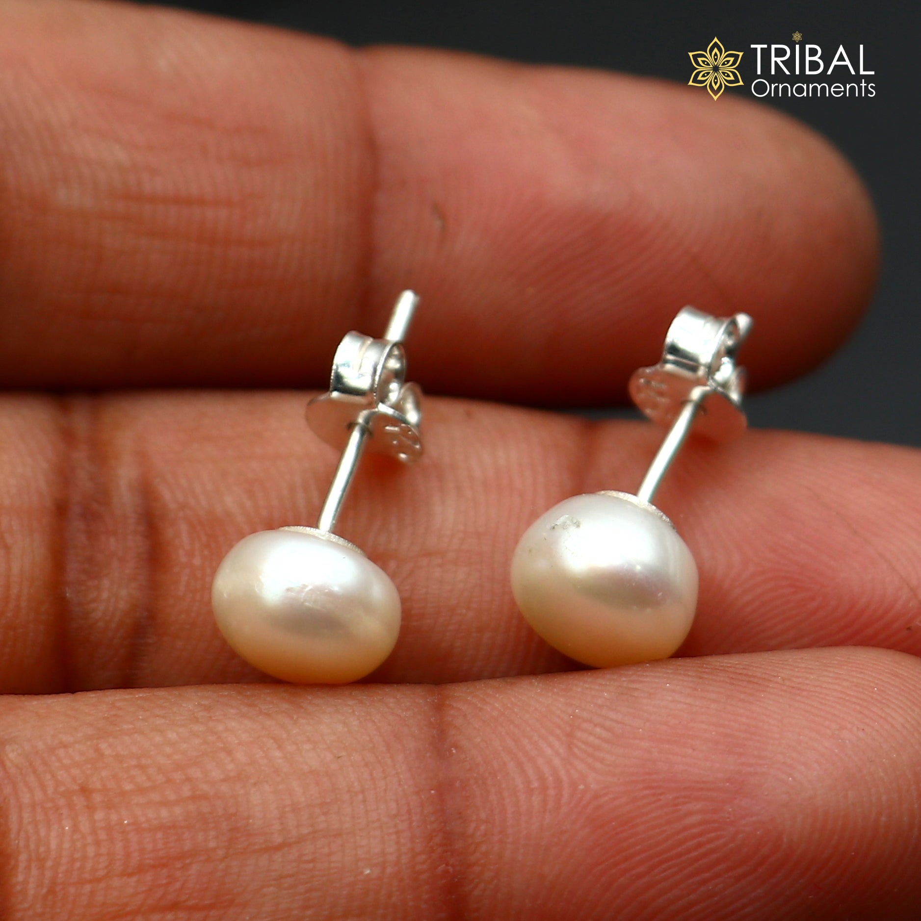 Round 925 sterling silver fabulous pearl stone stud earrings, best unisex jewelry fancy earrings daily use jewelry ear742 - TRIBAL ORNAMENTS