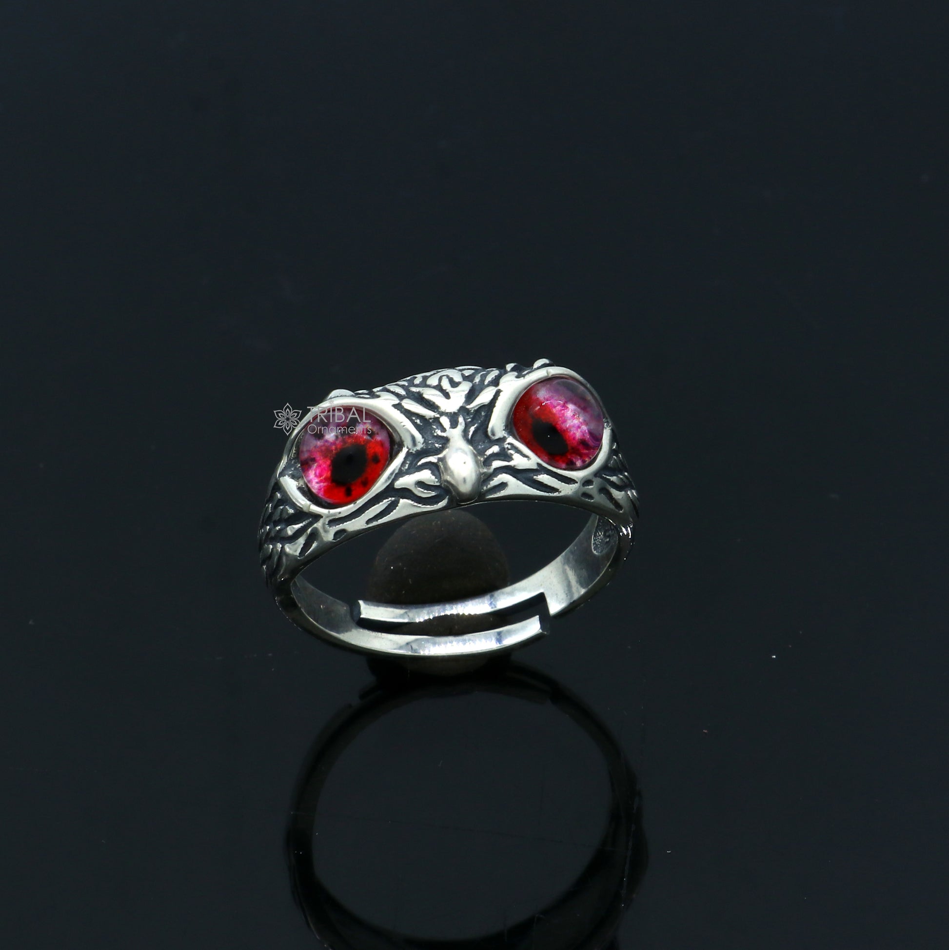 925 sterling silver red eyes Owl Ring ,Bird Ring , Bird Lover Jewelry sr714 - TRIBAL ORNAMENTS