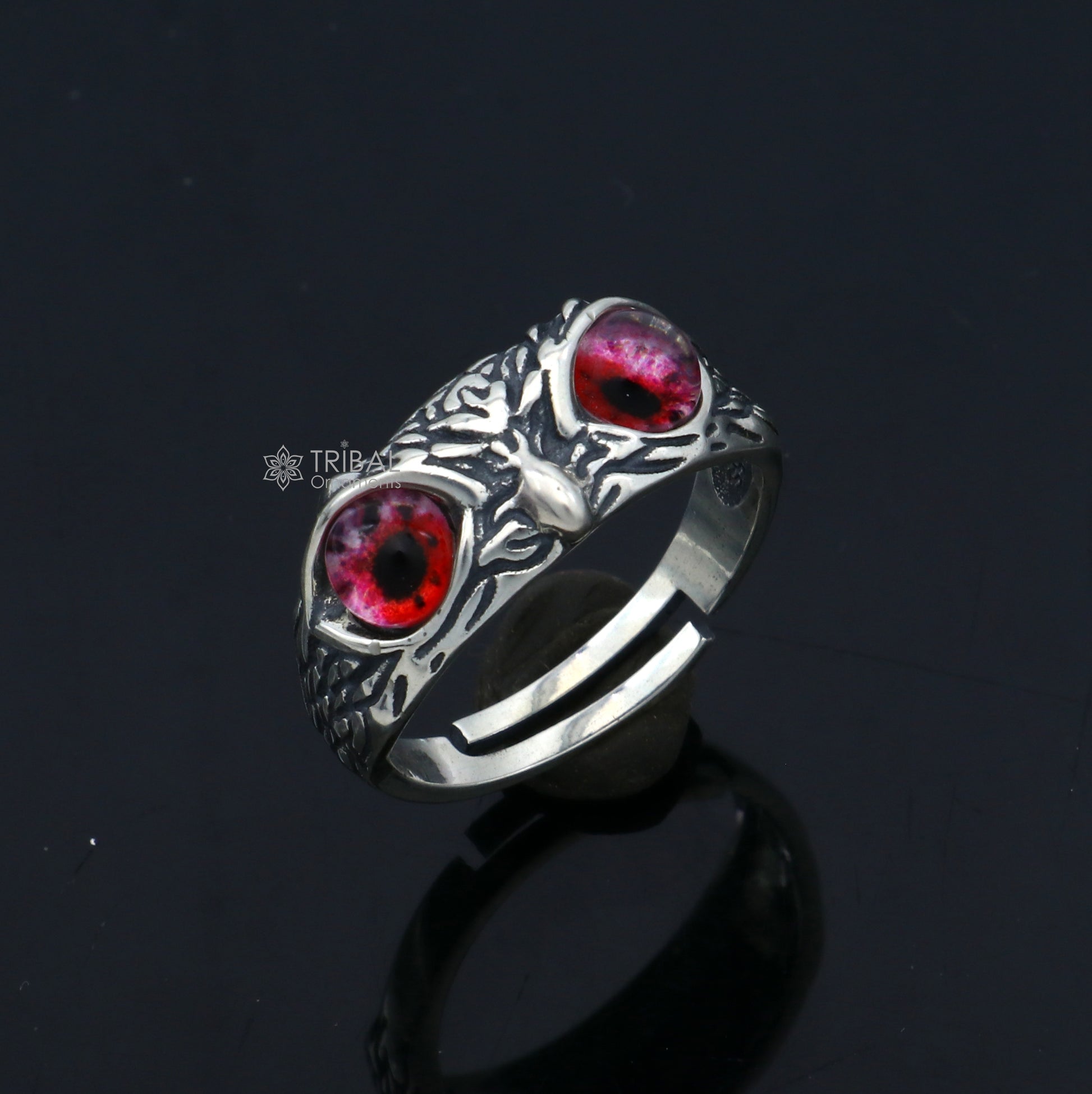 925 sterling silver red eyes Owl Ring ,Bird Ring , Bird Lover Jewelry sr714 - TRIBAL ORNAMENTS
