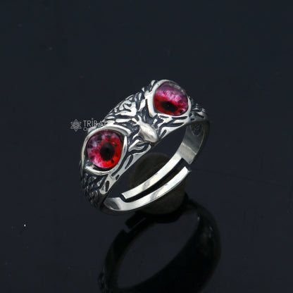 925 sterling silver red eyes Owl Ring ,Bird Ring , Bird Lover Jewelry sr714 - TRIBAL ORNAMENTS