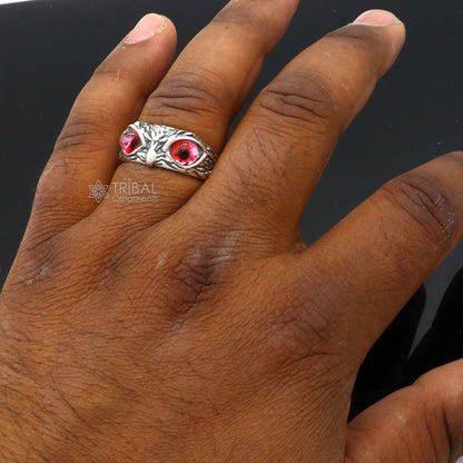 925 sterling silver red eyes Owl Ring ,Bird Ring , Bird Lover Jewelry sr714 - TRIBAL ORNAMENTS