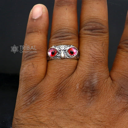 925 sterling silver red eyes Owl Ring ,Bird Ring , Bird Lover Jewelry sr714 - TRIBAL ORNAMENTS