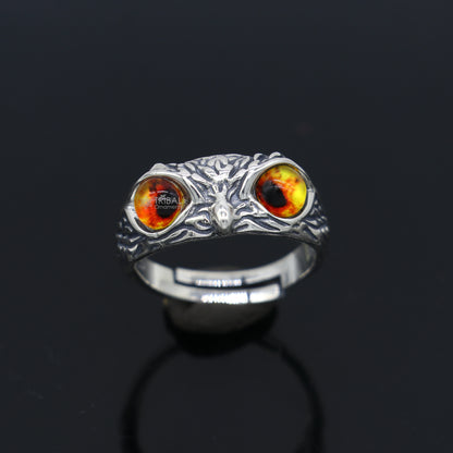 925 sterling silver  yelloweyes Owl Ring ,Bird Ring , Bird Lover Jewelry sr715 - TRIBAL ORNAMENTS