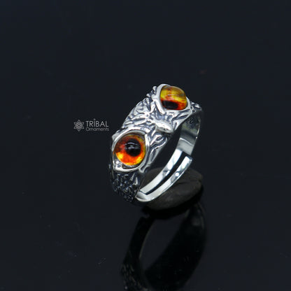 925 sterling silver  yelloweyes Owl Ring ,Bird Ring , Bird Lover Jewelry sr715 - TRIBAL ORNAMENTS