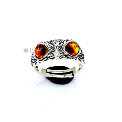925 sterling silver  yelloweyes Owl Ring ,Bird Ring , Bird Lover Jewelry sr715 - TRIBAL ORNAMENTS