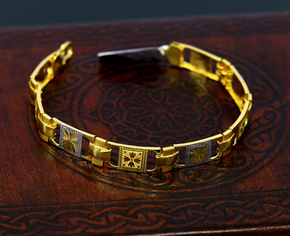 22kt yellow gold handmade stylish diamond cut design fabulous custom made bracelet, best gift for boys men, personalized gold jewelry br40 - TRIBAL ORNAMENTS