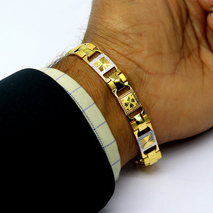 22kt yellow gold handmade stylish diamond cut design fabulous custom made bracelet, best gift for boys men, personalized gold jewelry br40 - TRIBAL ORNAMENTS