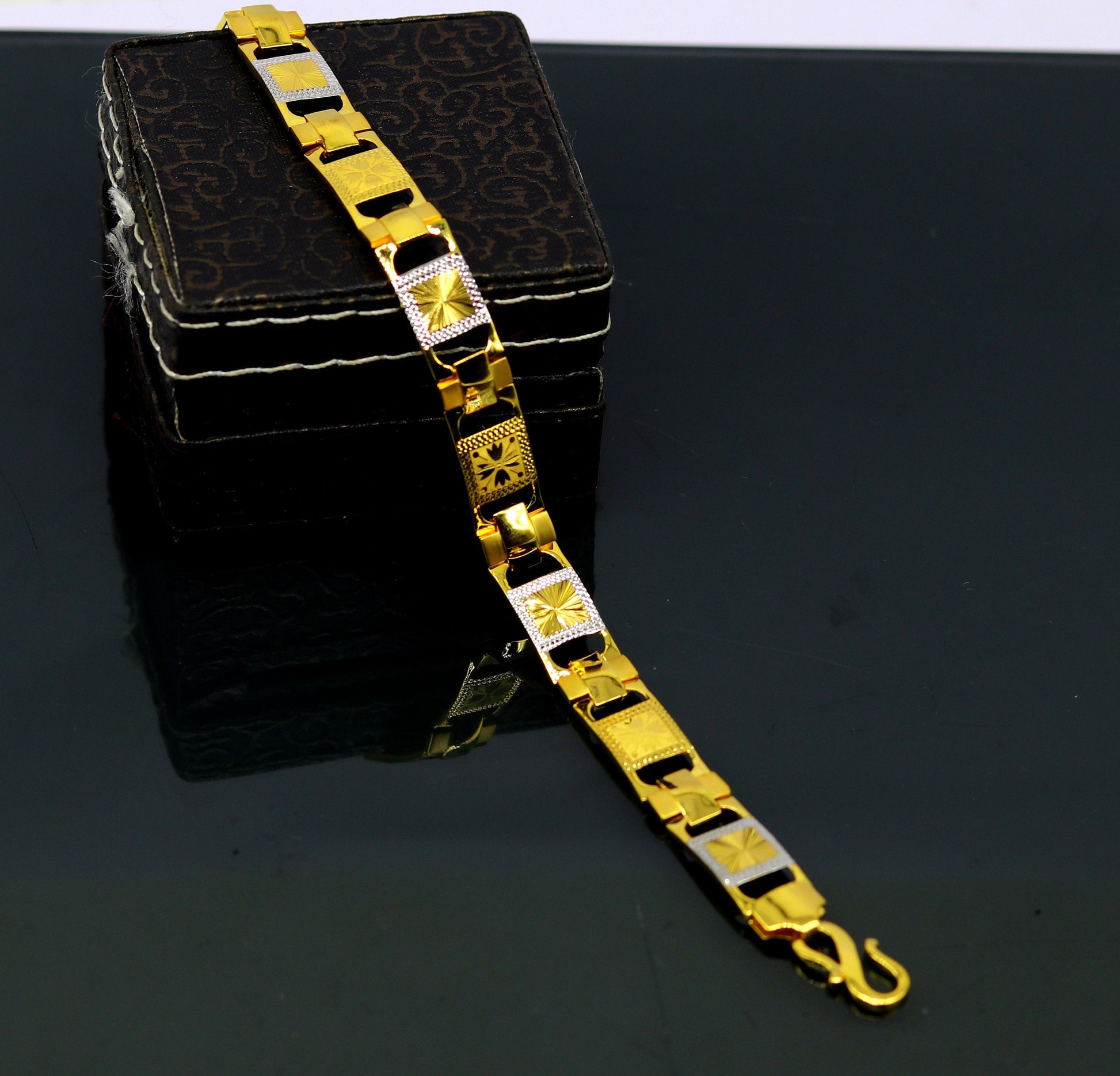 22kt yellow gold handmade stylish diamond cut design fabulous custom made bracelet, best gift for boys men, personalized gold jewelry br40 - TRIBAL ORNAMENTS