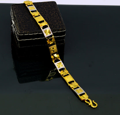 22kt yellow gold handmade stylish diamond cut design fabulous custom made bracelet, best gift for boys men, personalized gold jewelry br40 - TRIBAL ORNAMENTS