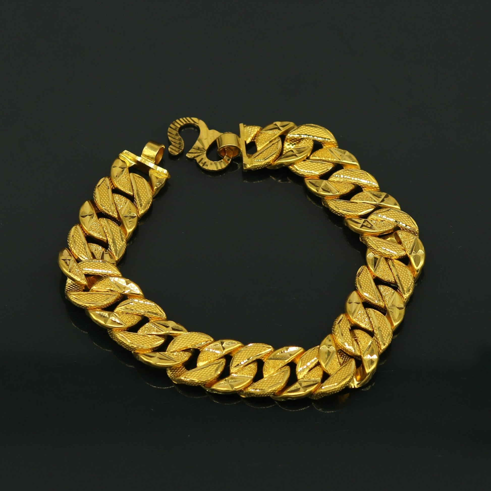 8"/8.5"/9" 22kt yellow gold custom made stylish design fabulous flexible bracelet, best gift unisex personalized gold fancy jewelry br47 - TRIBAL ORNAMENTS