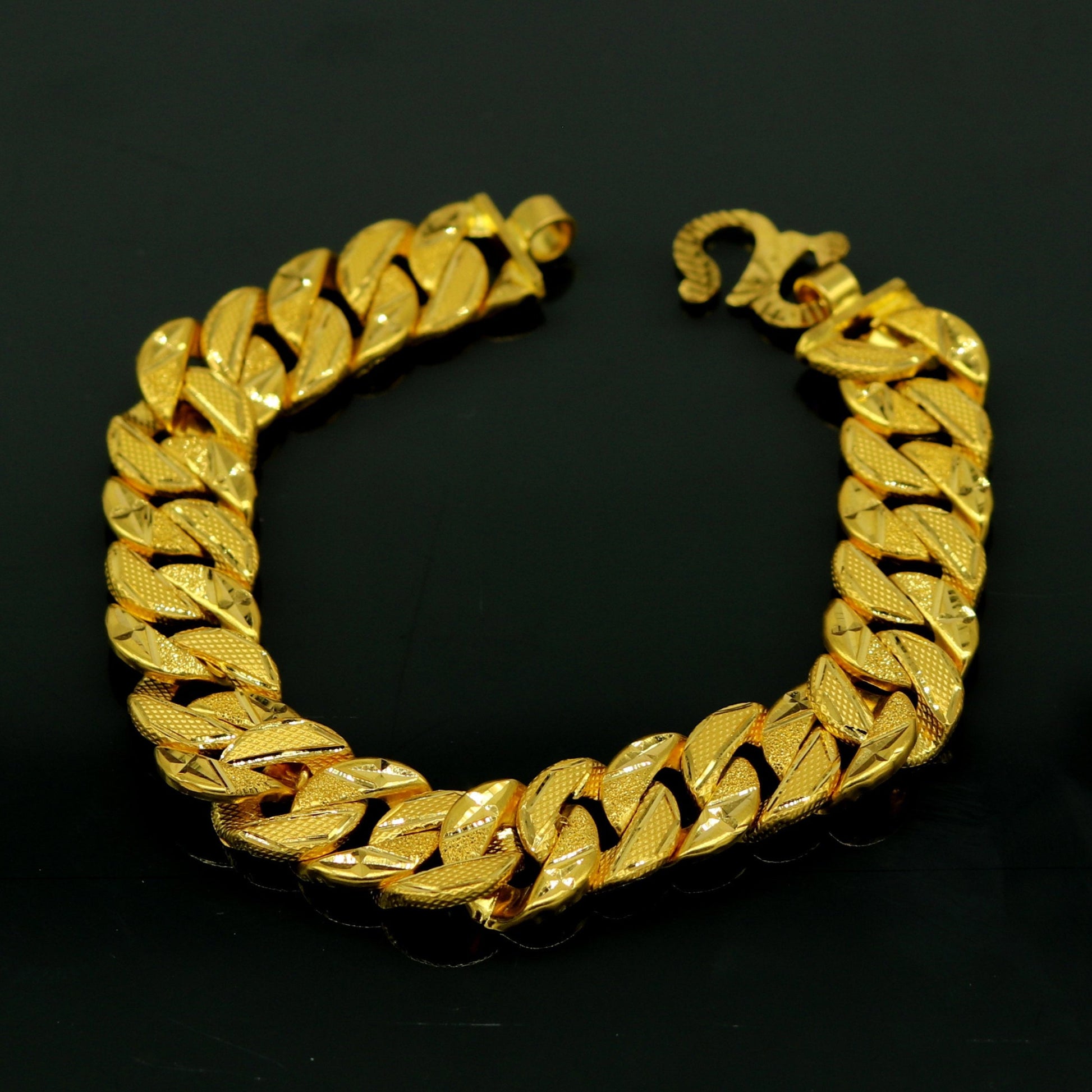 8"/8.5"/9" 22kt yellow gold custom made stylish design fabulous flexible bracelet, best gift unisex personalized gold fancy jewelry br47 - TRIBAL ORNAMENTS