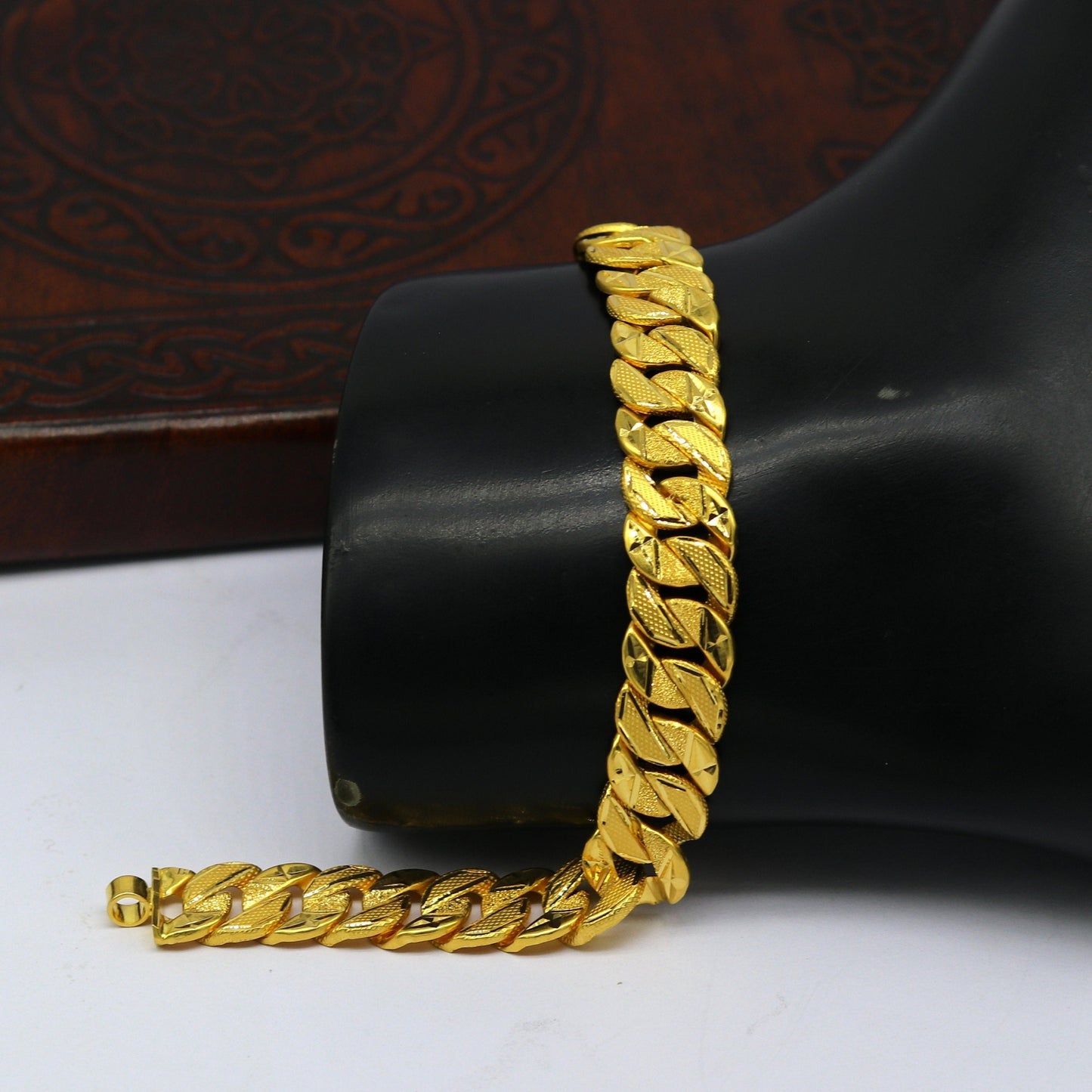 8"/8.5"/9" 22kt yellow gold custom made stylish design fabulous flexible bracelet, best gift unisex personalized gold fancy jewelry br47 - TRIBAL ORNAMENTS