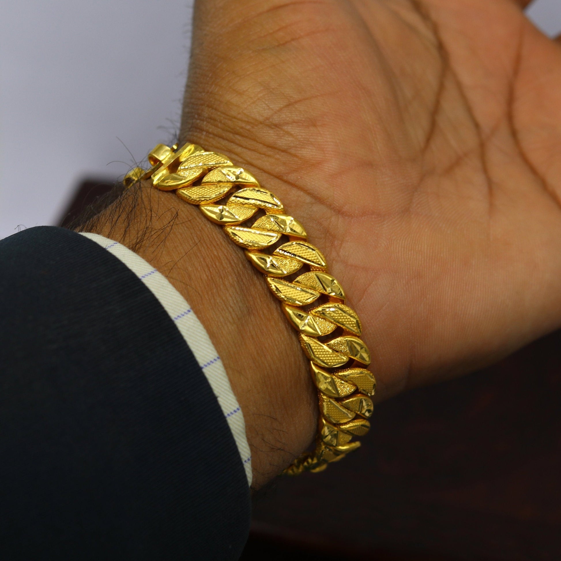 8"/8.5"/9" 22kt yellow gold custom made stylish design fabulous flexible bracelet, best gift unisex personalized gold fancy jewelry br47 - TRIBAL ORNAMENTS