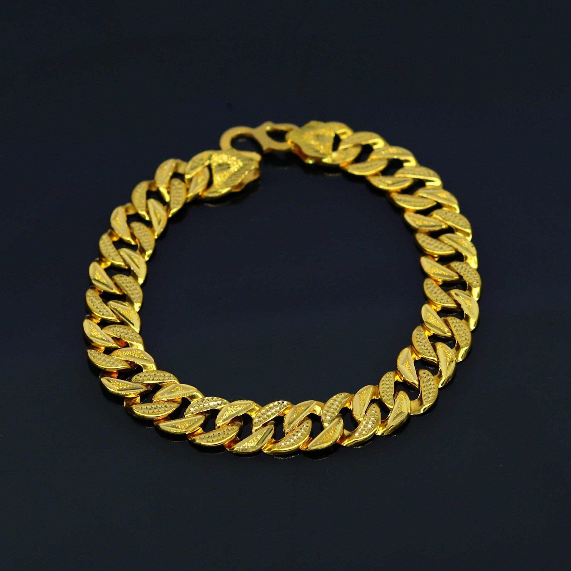 8"/8.5"/9" 22kt yellow gold custom stylish design fabulous flexible link bracelet, best gift unisex personalized gold fancy jewelry br44 - TRIBAL ORNAMENTS