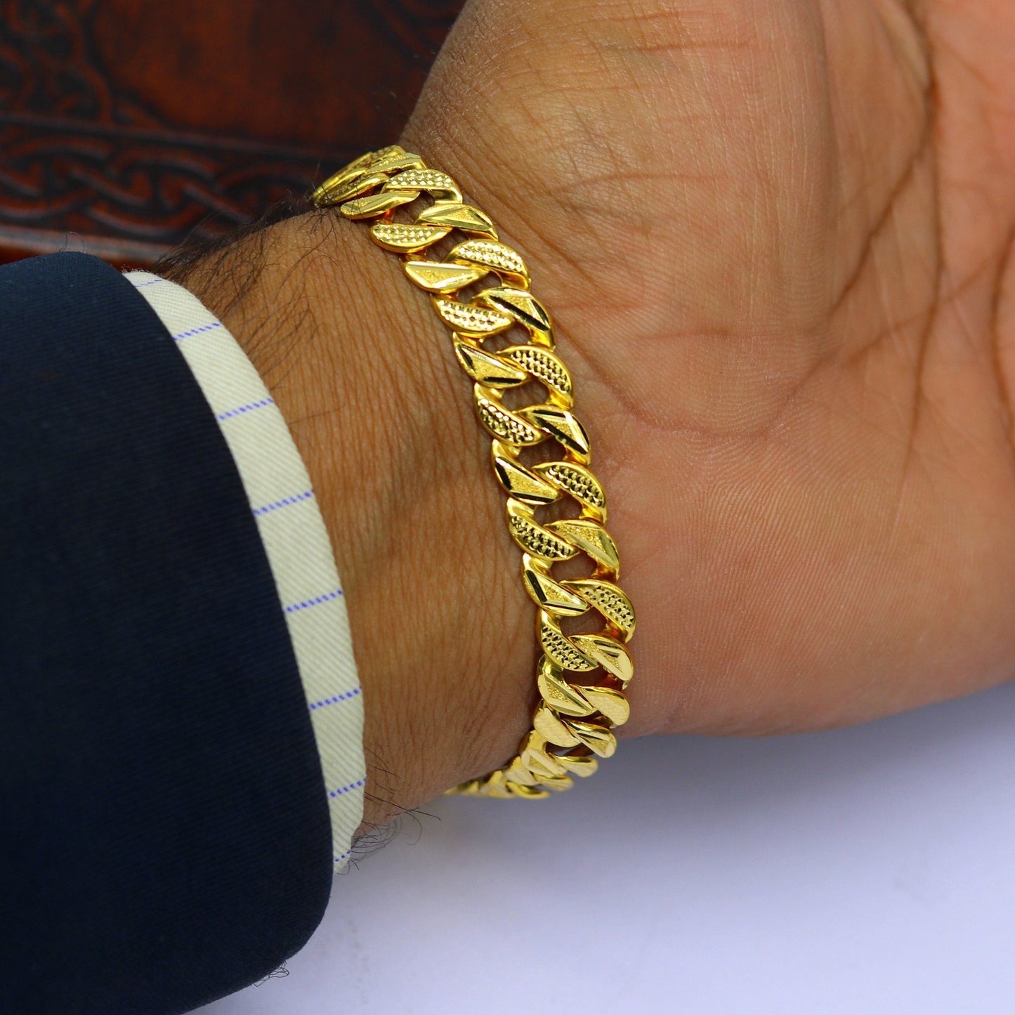 8"/8.5"/9" 22kt yellow gold custom stylish design fabulous flexible link bracelet, best gift unisex personalized gold fancy jewelry br44 - TRIBAL ORNAMENTS