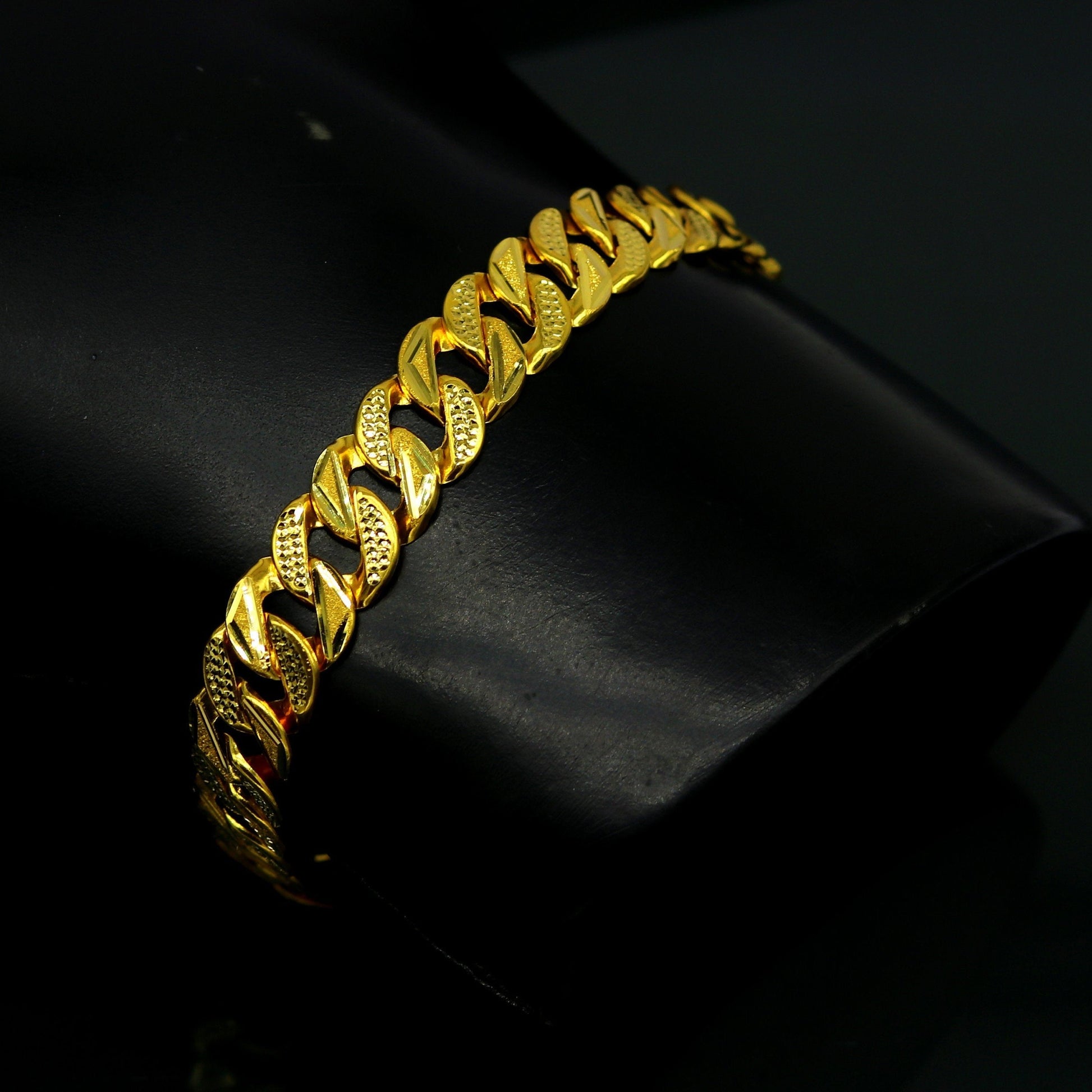 8"/8.5"/9" 22kt yellow gold custom stylish design fabulous flexible link bracelet, best gift unisex personalized gold fancy jewelry br44 - TRIBAL ORNAMENTS