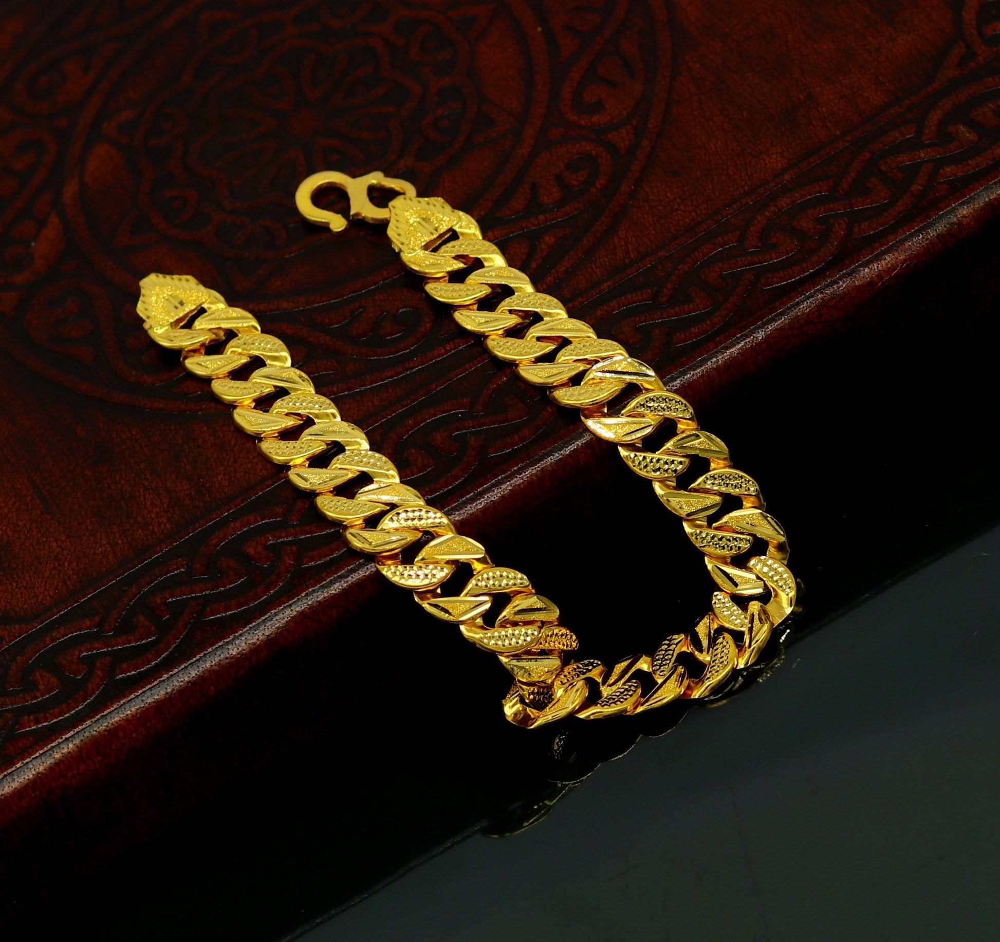 8"/8.5"/9" 22kt yellow gold custom stylish design fabulous flexible link bracelet, best gift unisex personalized gold fancy jewelry br44 - TRIBAL ORNAMENTS