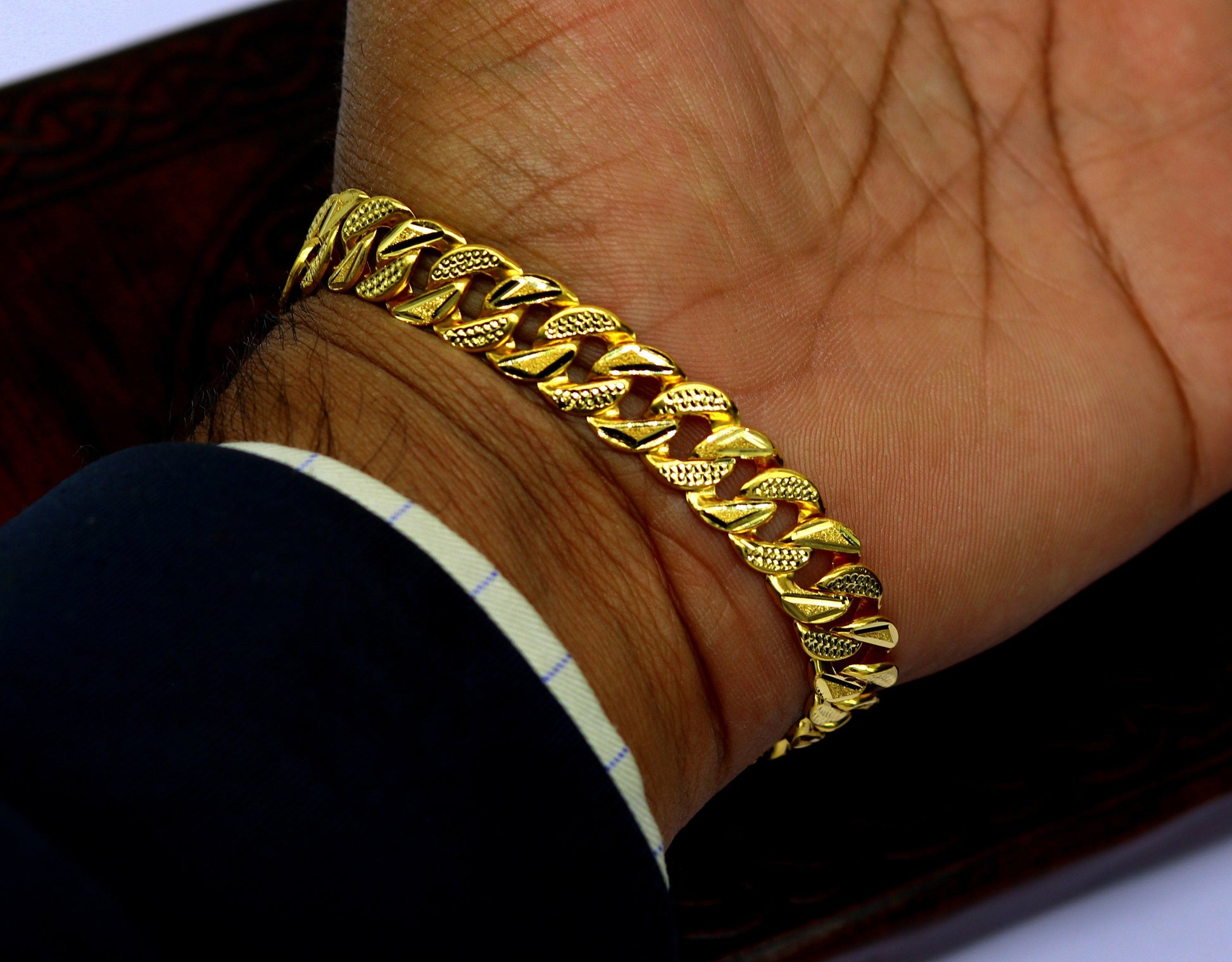 8"/8.5"/9" 22kt yellow gold custom stylish design fabulous flexible link bracelet, best gift unisex personalized gold fancy jewelry br44 - TRIBAL ORNAMENTS