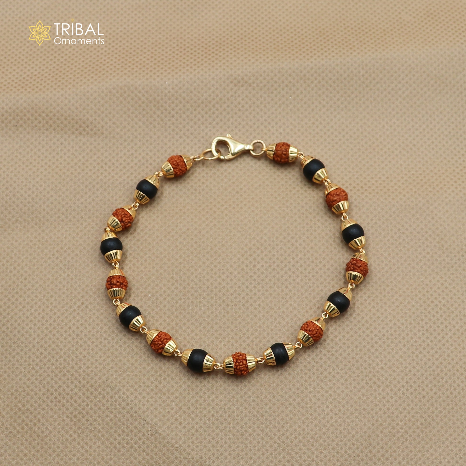 22kt yellow gold Karungali with Rudraksha beads Bracelet men's Certified jewelry gbr84 - TRIBAL ORNAMENTS