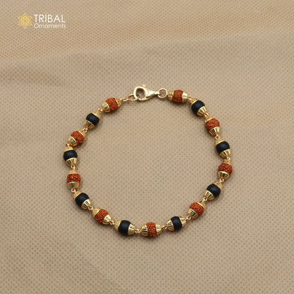 22kt yellow gold Karungali and Rudraksha beads bracelet for men, handmade tribal jewelry, hallmarked 916, certified spiritual accessory