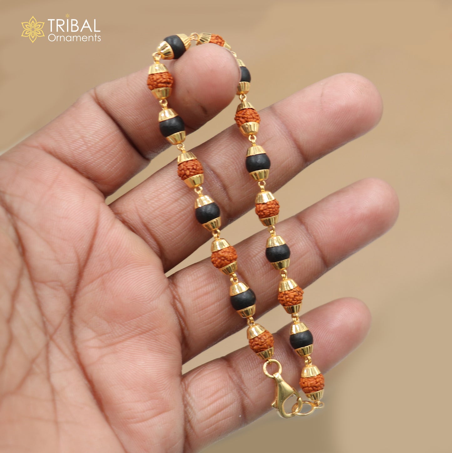 22kt yellow gold Karungali with Rudraksha beads Bracelet men's Certified jewelry gbr84 - TRIBAL ORNAMENTS