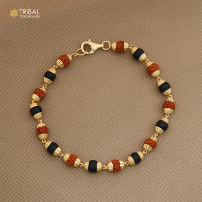 22kt yellow gold Karungali and Rudraksha beads bracelet for men, handcrafted tribal jewelry, hallmarked 916, certified spiritual accessory