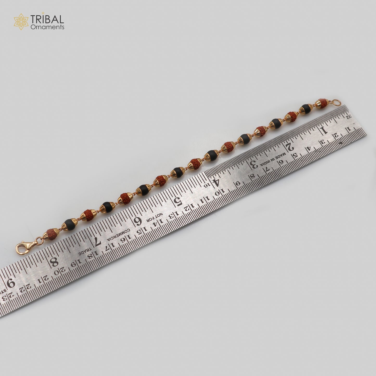 22kt yellow gold Karungali with Rudraksha beads Bracelet men's Certified jewelry gbr84 - TRIBAL ORNAMENTS
