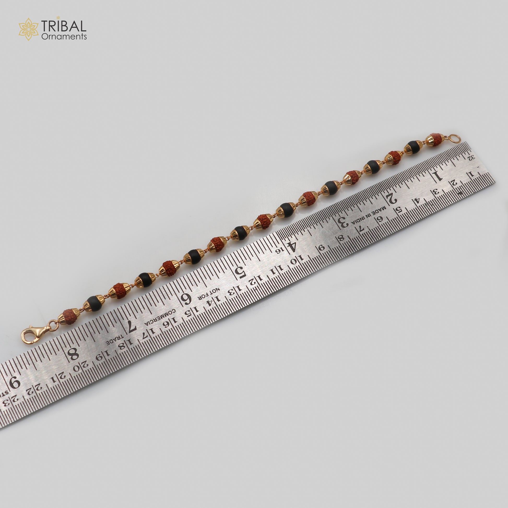 22kt yellow gold Karungali with Rudraksha beads Bracelet men's Certified jewelry gbr84 - TRIBAL ORNAMENTS