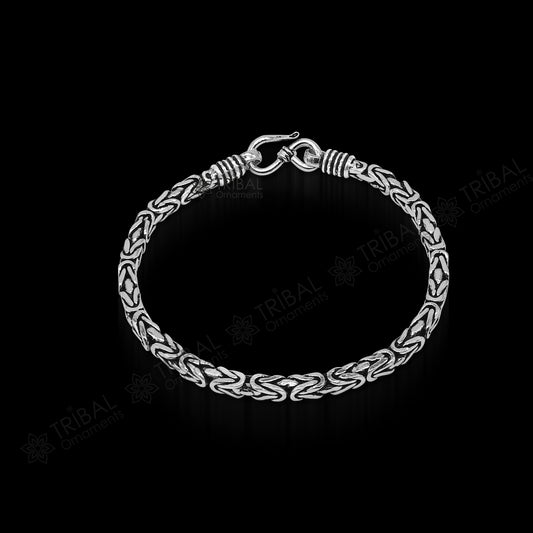 4mm 8"/9" Unique byzantine vintage design 925 Sterling silver handmade chain bracelet flexible bracelet unisex jewelry from india  sbr428 - TRIBAL ORNAMENTS