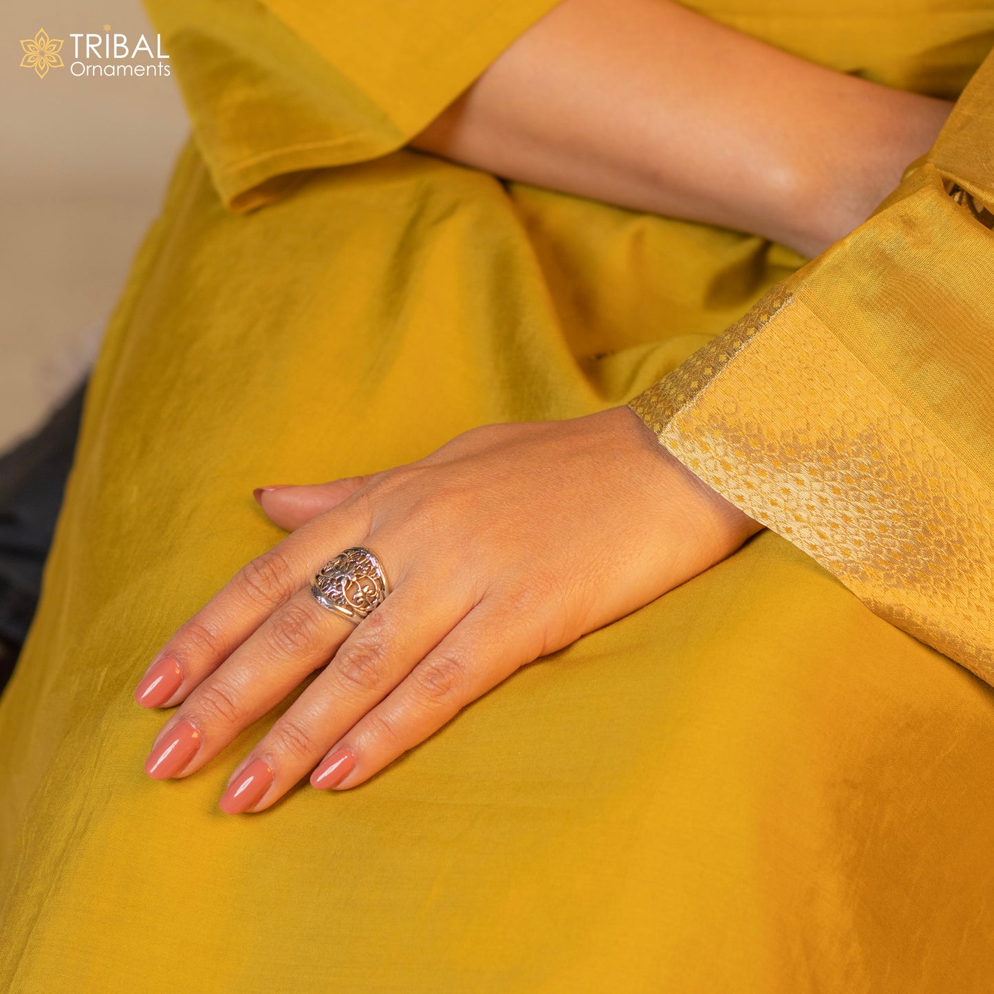 925 sterling silver ethnic flower design ring Jewelry sr771 - TRIBAL ORNAMENTS