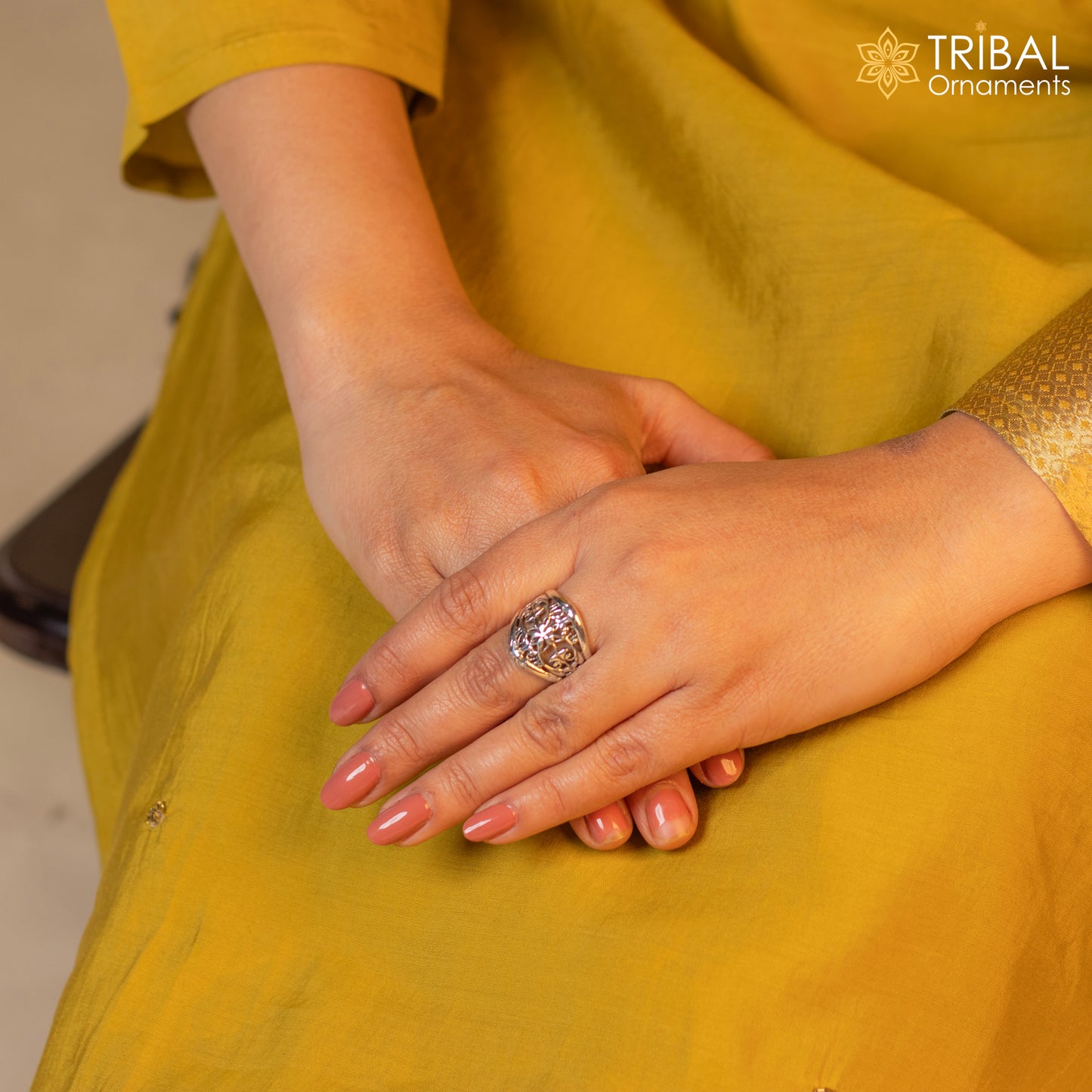 925 sterling silver ethnic flower design ring Jewelry sr771 - TRIBAL ORNAMENTS