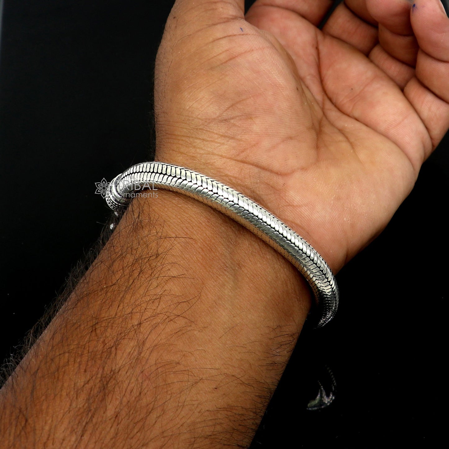 8mm  925 sterling silver handmade amazing inches snake chain flexible unisex bracelet jewelry from Rajasthan india sbr743 - TRIBAL ORNAMENTS