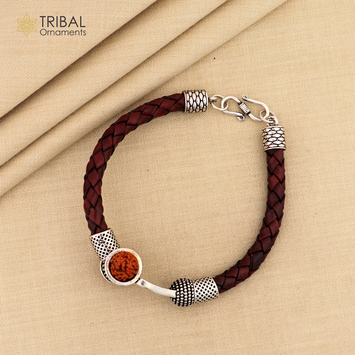 925 sterling silver customized trident design lord Shiva rudraksha bracelet, leather belt trident shiva bracelet best gift for him Rnsbr593 - TRIBAL ORNAMENTS
