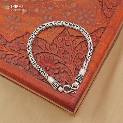 Unisex 8.5-inch 925 sterling silver Wheat heavy chain bracelet with intricate link design from TRIBAL ORNAMENTS.