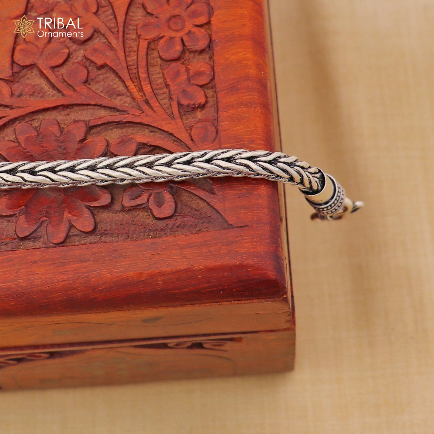925 sterling silver Wheat heavy chain bracelet by TRIBAL ORNAMENTS, unisex jewelry featuring a bold, textured design.