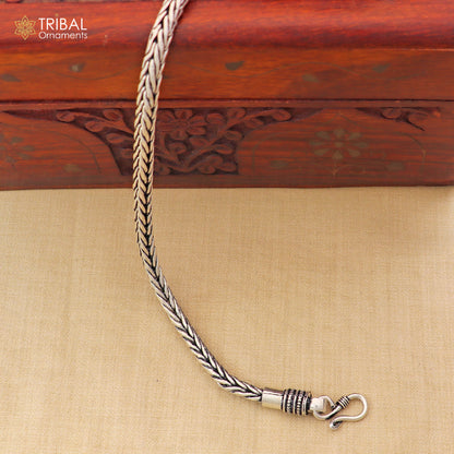 925 sterling silver Wheat heavy chain bracelet by Tribal Ornaments, unisex jewelry featuring a durable, detailed silver chain design