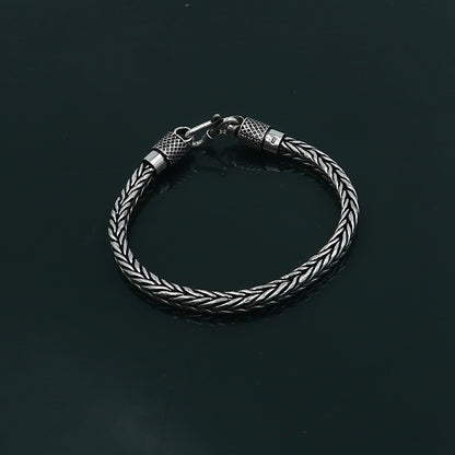 Sterling silver wheat design chain bracelet in 8-inch or 8.5-inch length, unisex jewelry by Tribal Ornaments.